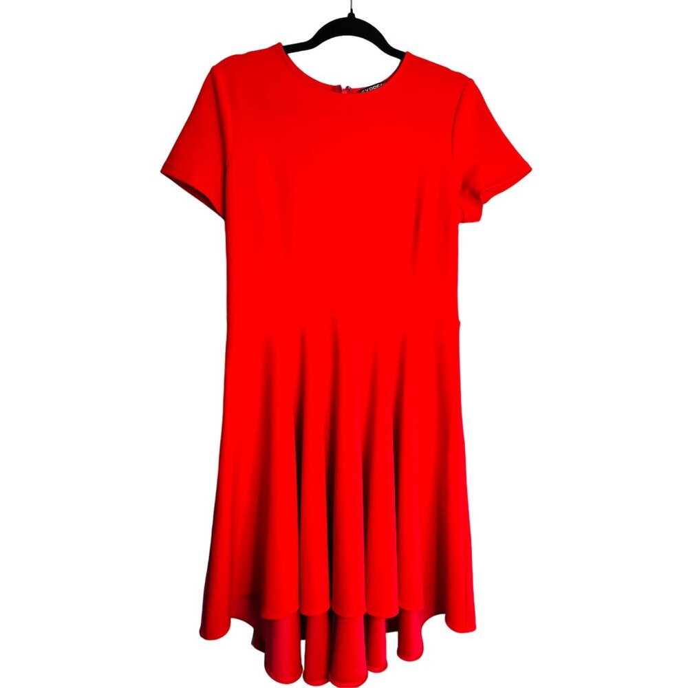 2/$30 Express Dress Medium Coral Red Flirty Hi-Low Hem Adorable Flowy Fabric